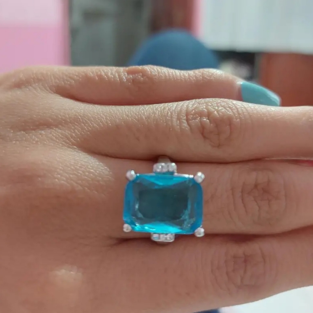 New Silver plated aquamarine ring 7 8